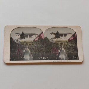 Antique Stereograph Card A Garden in Granada Spain